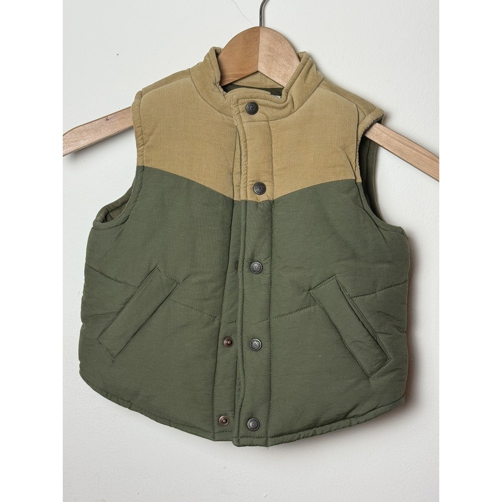 Janie & Jack Boys Hunter Green & Tan Corduroy Puffer Vest Size 2T Outdoor Fall